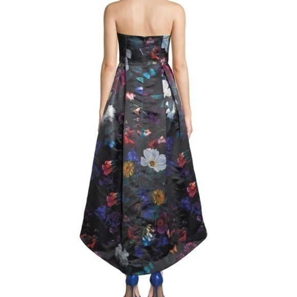 Parker Black Floral Strapless Satin Dress - Picture 2 of 4
